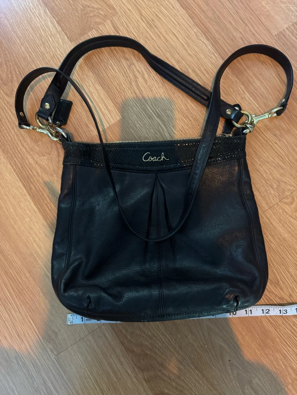 Coach Ashley Black Leather Hobo Bag Python Trim F20114 with shoulder strap Gold